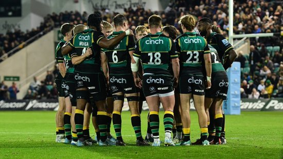 Northampton Saints huddle at cinch Stadium at Franklin’s Gardens
