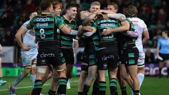 Northampton Saints celebrate a try
