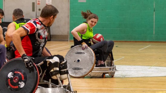 Saints Wheelchair Rugby in action at Stoke Mandeville Stadium