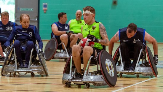 Saints Wheelchair Rugby side in action