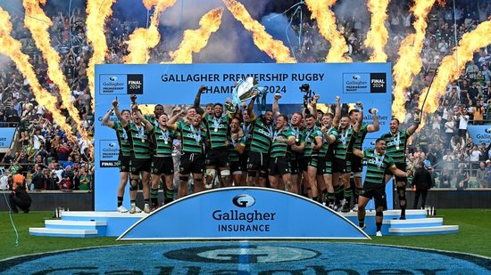 Northampton Saints celebrate winning the Gallagher Premiership