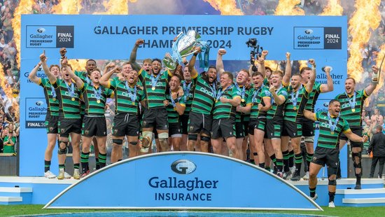 Northampton Saints celebrate winning the Gallagher Premiership