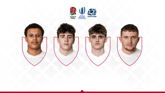 Aiden Ainsworth-Cave, Jonny Weimann, Archie McParland and Ollie Scola of Saints and England U20
