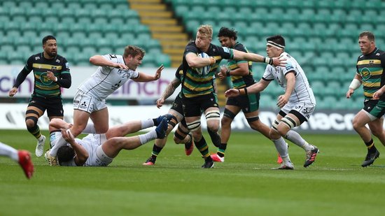 David Ribbans in action for Northampton Saints against Gloucester