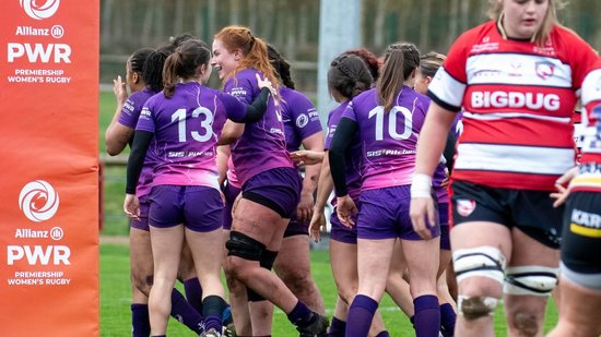 Catherine O’Donnell of Loughborough Lightning is congratulated after scoring against Gloucester-Hartpury.