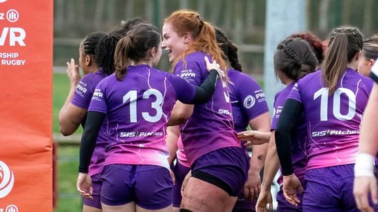 Catherine O’Donnell of Loughborough Lightning is congratulated after scoring against Gloucester-Hartpury.