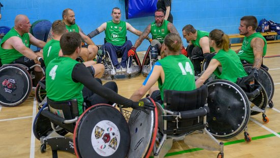 Saints Wheelchair Rugby side in action