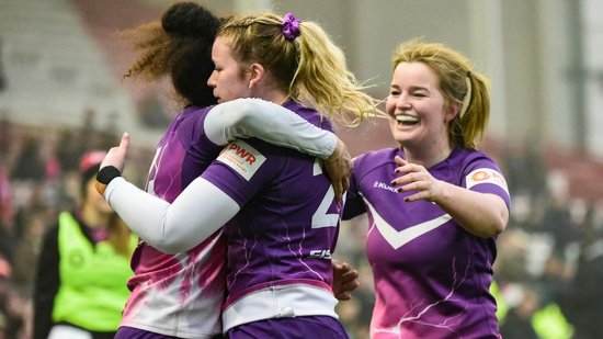 Bulou Mataitoga, Carmela Morrall and Daisy Hibbert-Jones of Loughborough Lightning against Gloucester-Hartpury.