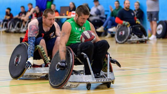 Saints Wheelchair Rugby side in action