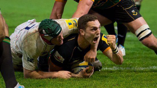 George North scores a try for Northampton Saints