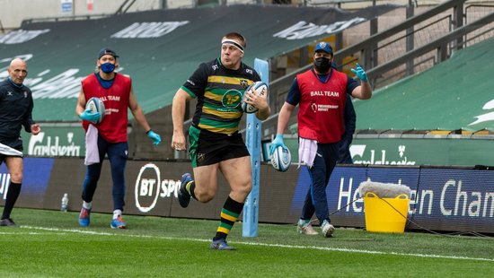 Paul Hill in action for Northampton Saints against Bristol