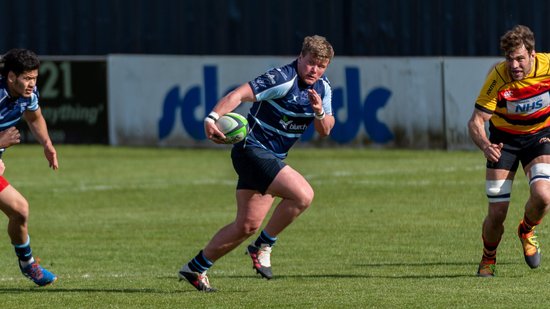 Saints' Reece Marshall sets up a try for Bedford Blues