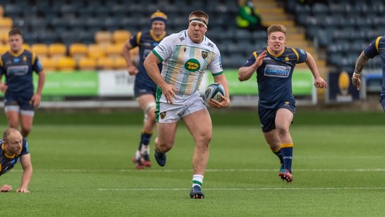 Paul Hill in action for Northampton Saints against Worcester