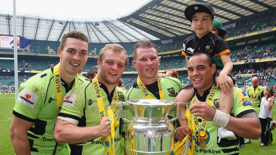 George North, Mikey Haywood, Dylan Hartley and Kahn Fotuali'i