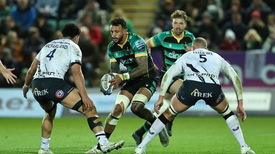 Courtney Lawes in action for Northampton Saints against Saracens.