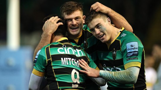 Northampton Saints celebrate a try