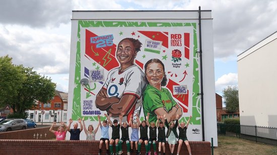The Sadia Kabeya Rugby World Cup 2025 artwork that now features in Northampton.