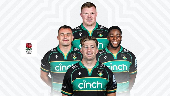 Emmanuel Iyogun, Curtis Langdon, Trevor Davison and Alex Coles of Northampton Saints and England.